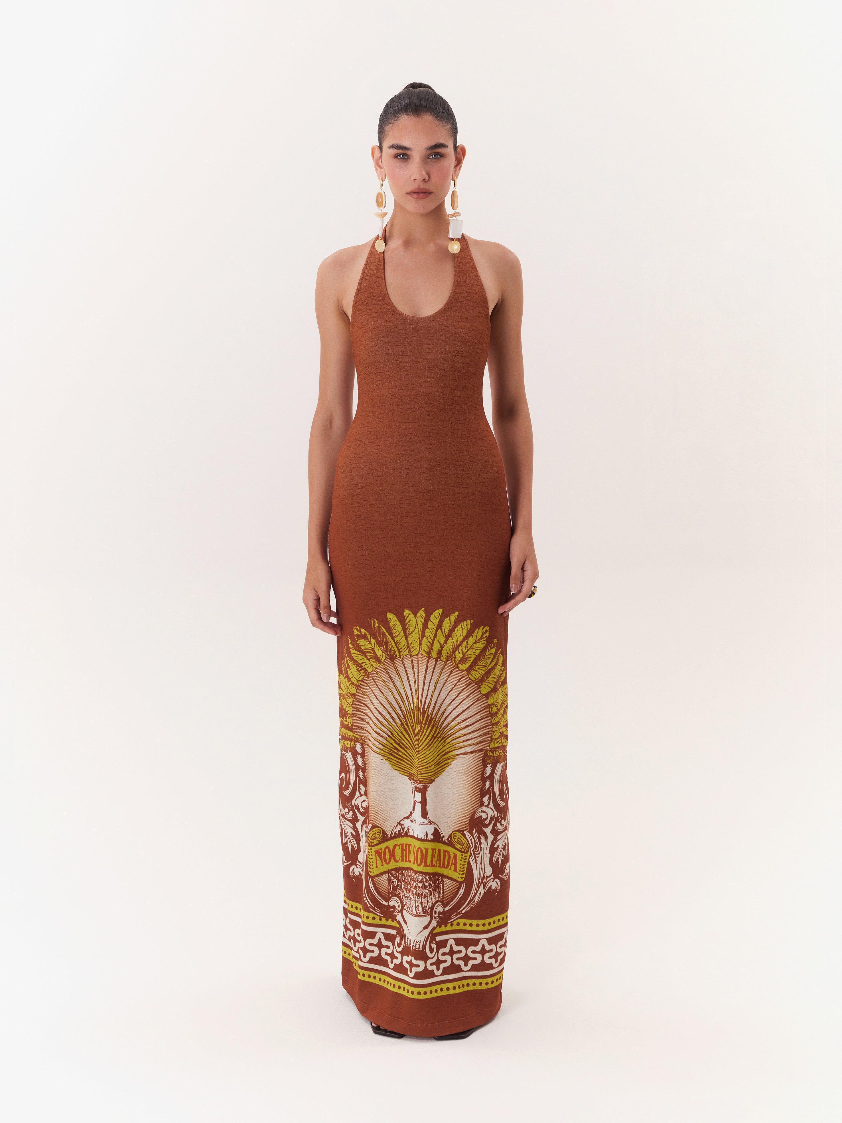 Solar Halter Maxi Dress - Brown