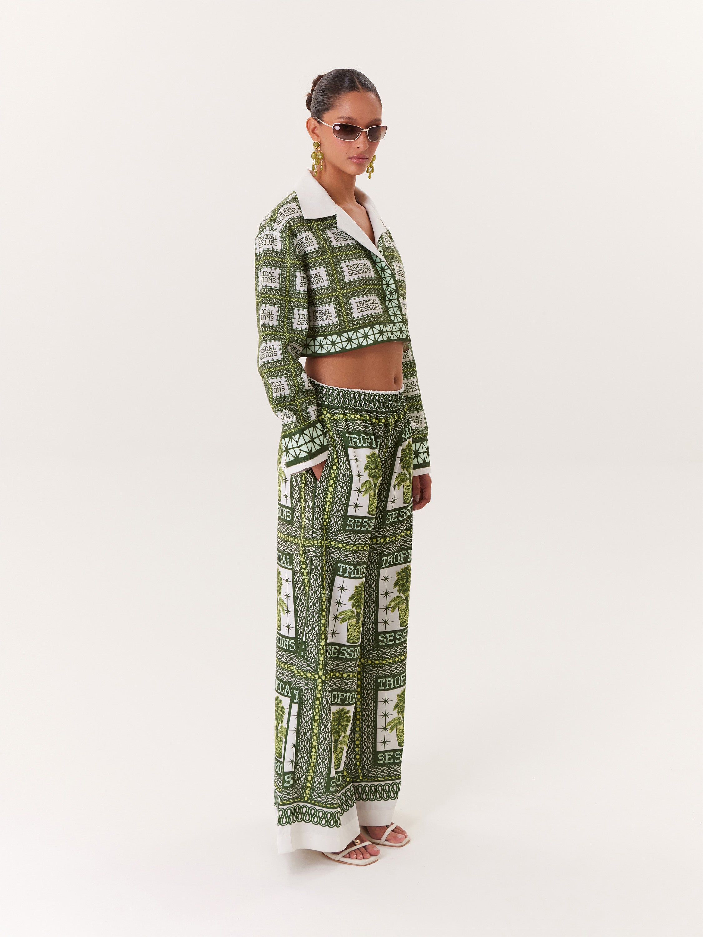 Tropical Cropped Blouse - Green