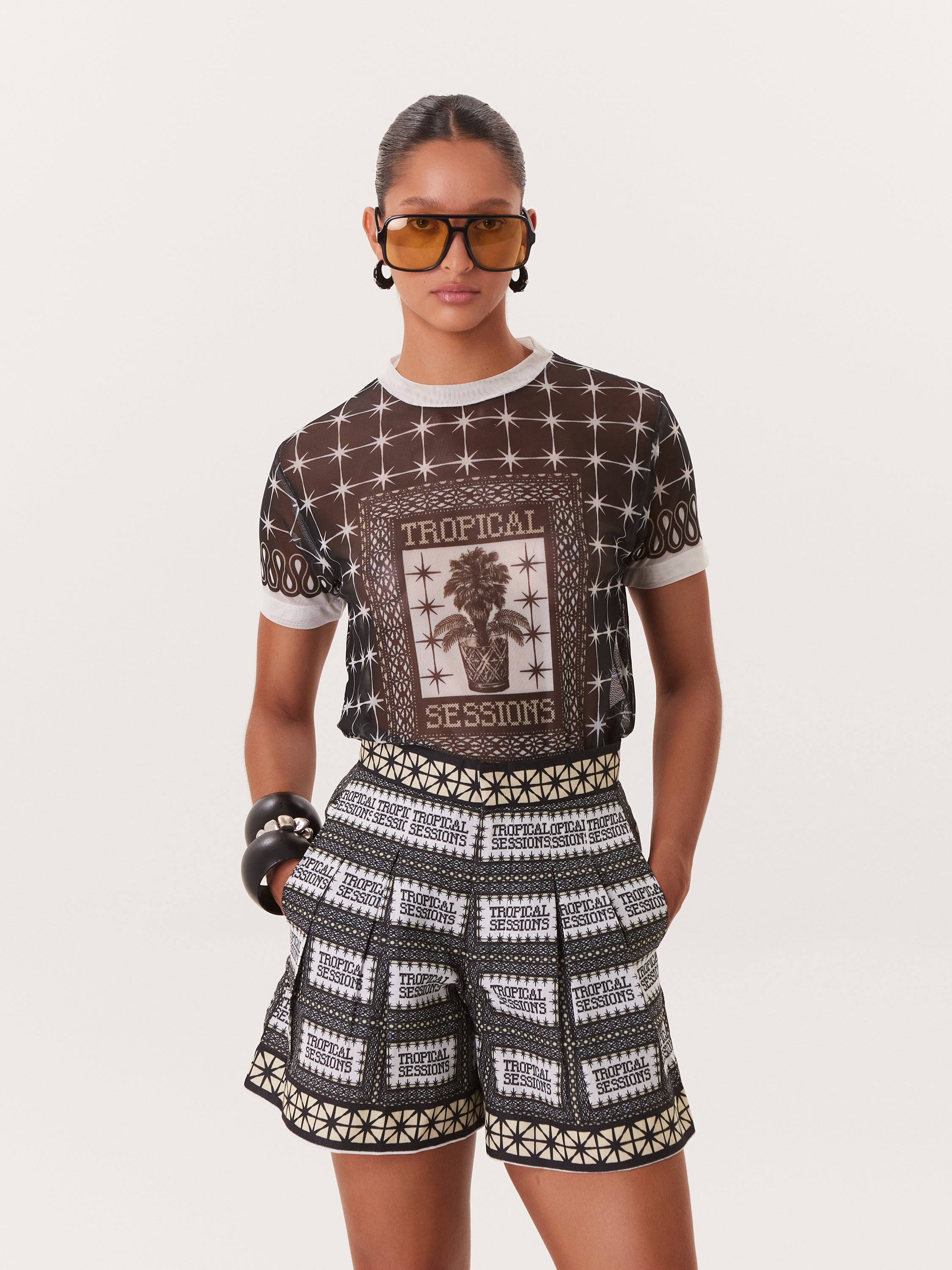 Tropical Mesh Top - Black