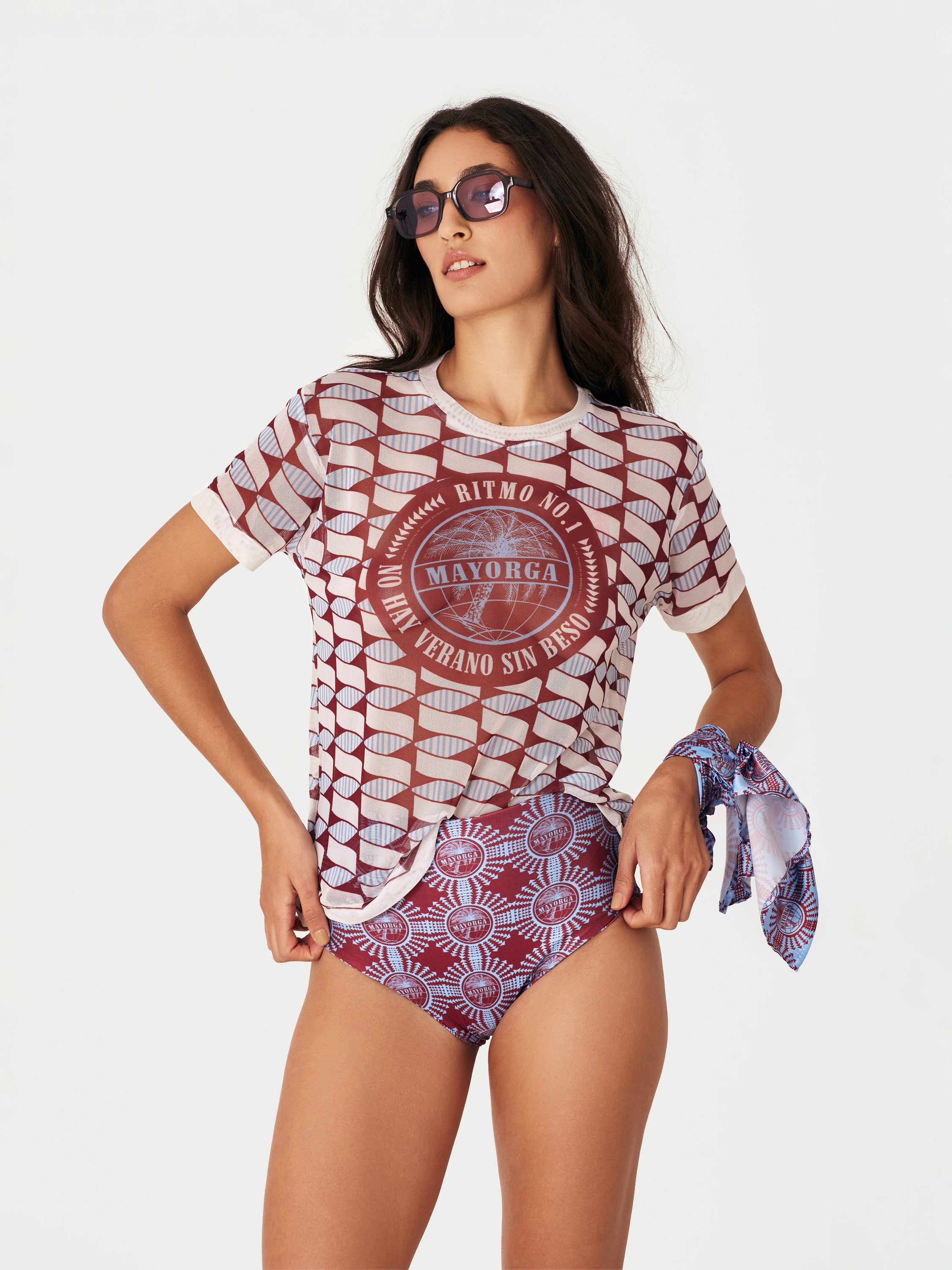 Records Mesh Top - Burgundy