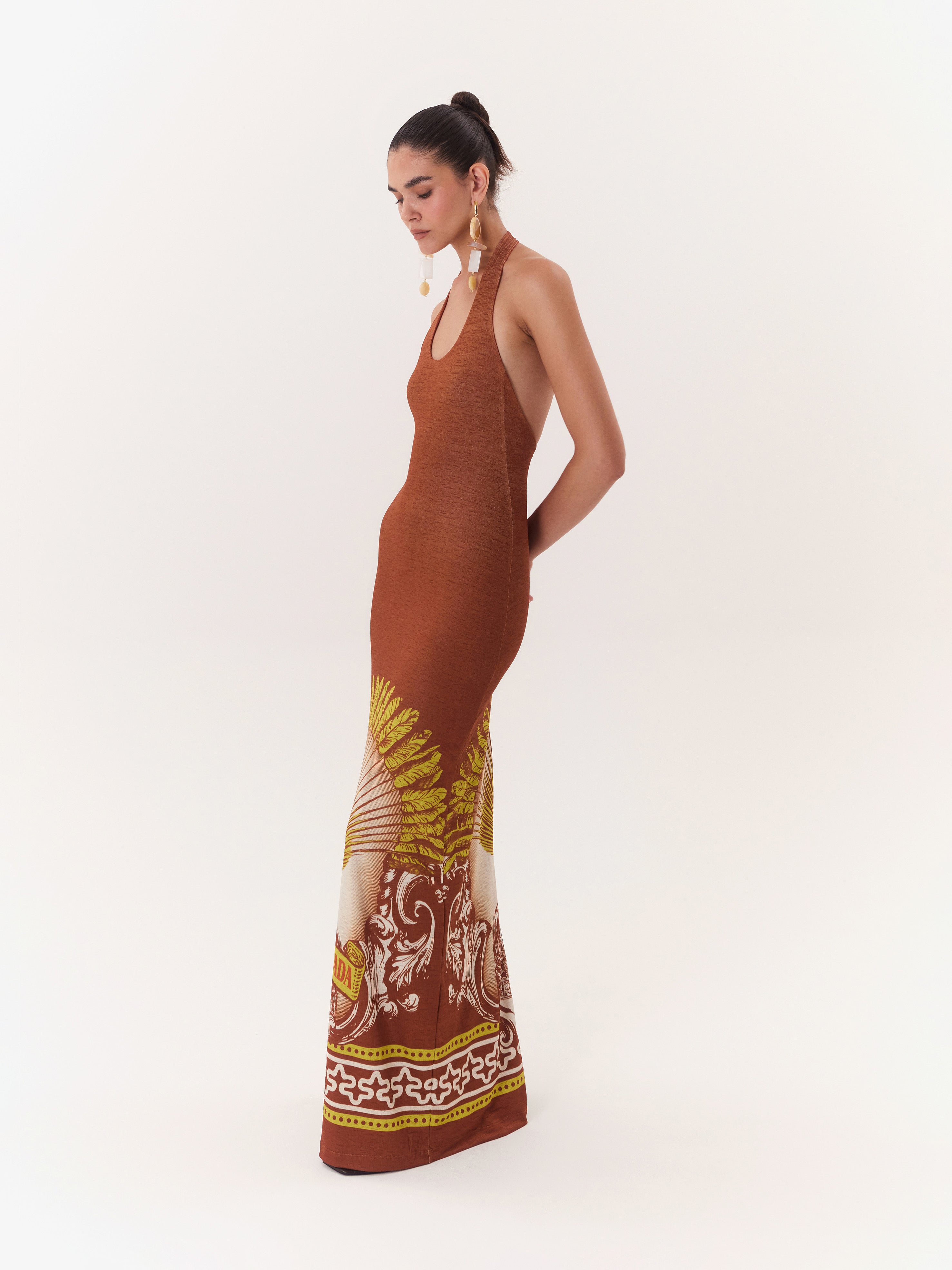 Solar Halter Maxi Dress - Brown
