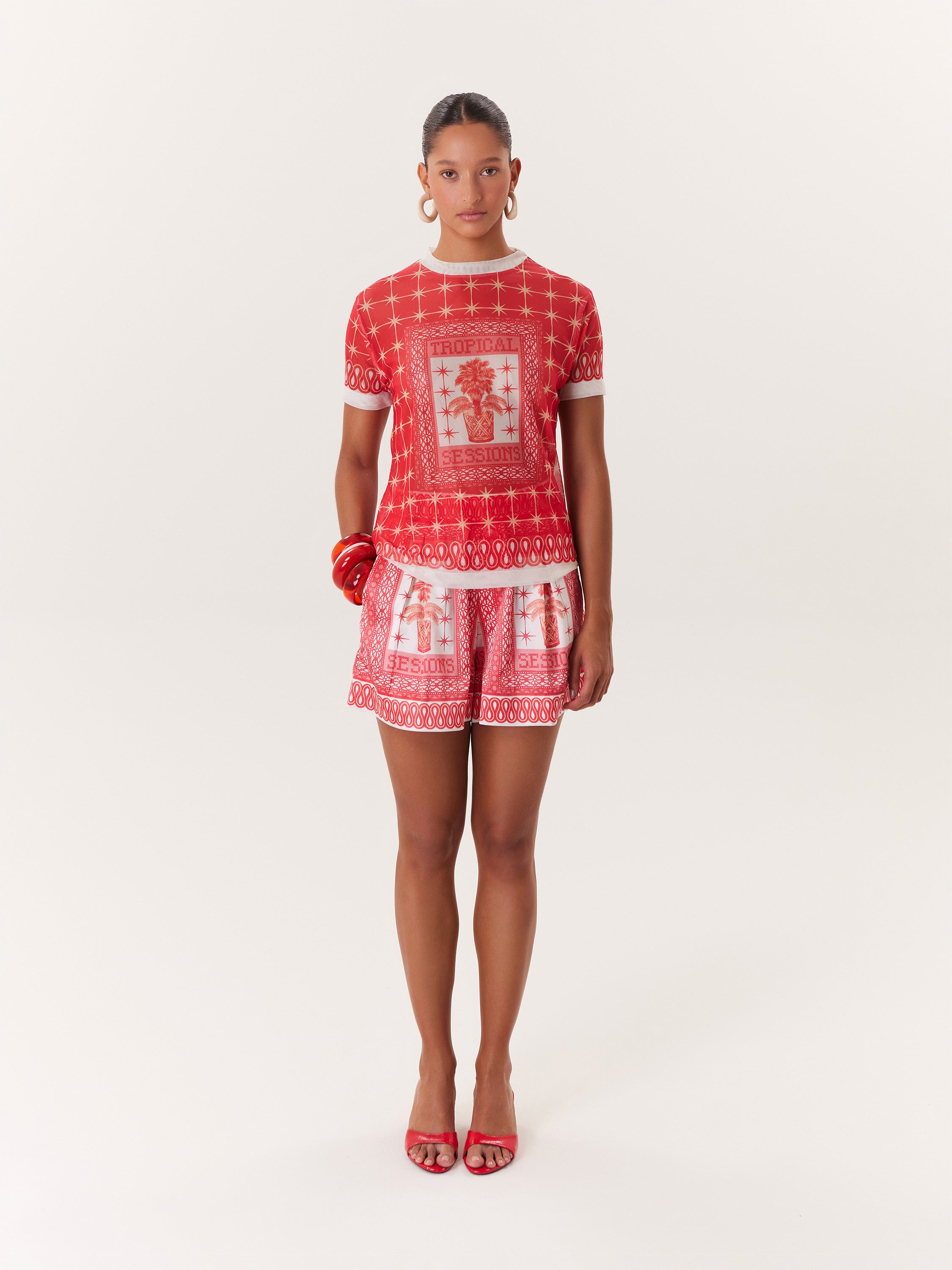 Tropical Mesh Top - Pink