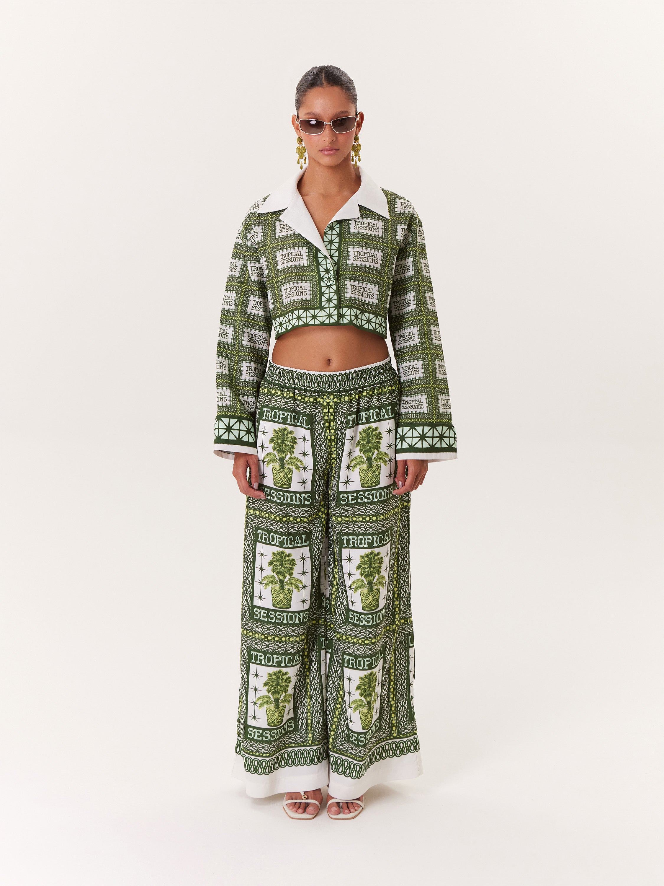 Tropical Cropped Blouse - Green